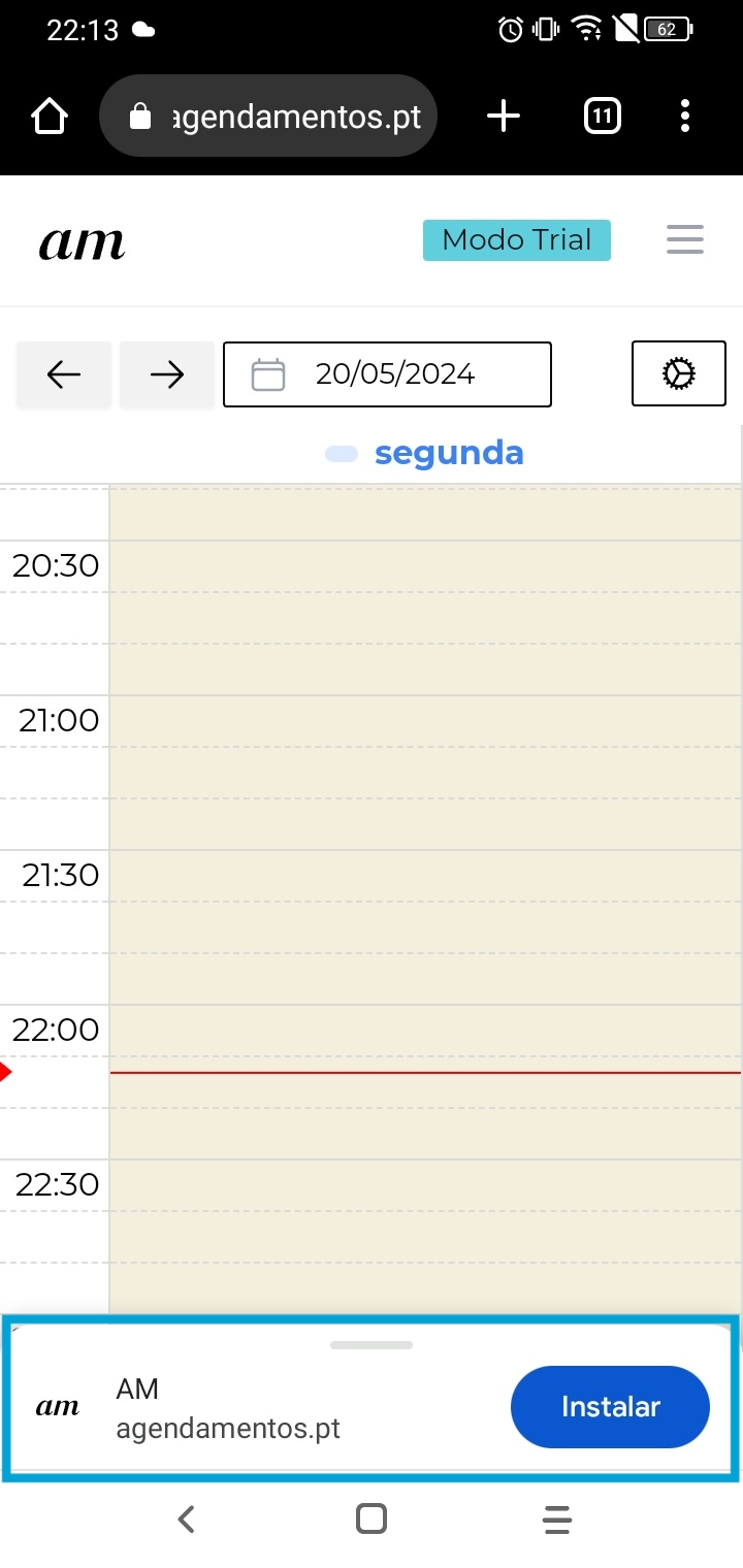 passo 1 instalar app agendamentos.pt em android chrome