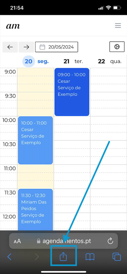 passo 1 instalar app agendamentos.pt ios no safari