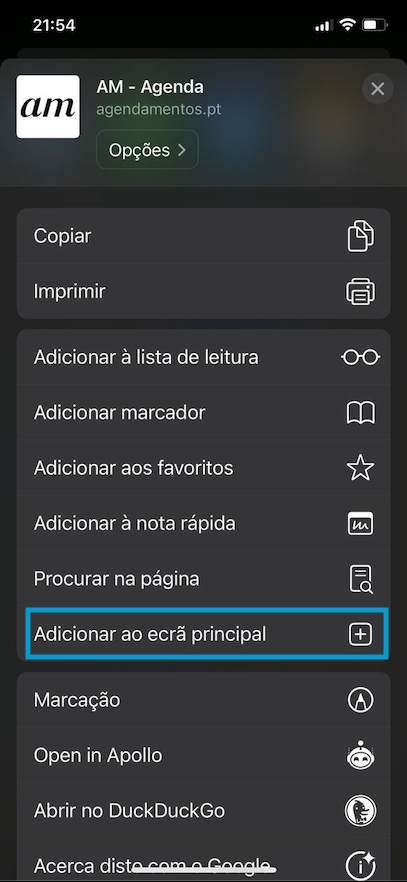 passo 2 instalar app agendamentos.pt ios no safari